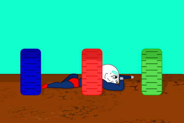 トンネル遊びをするのびしろ君。